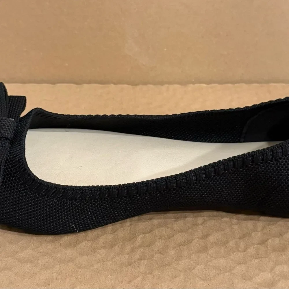 TAHARI Athens Black Bow Slip On Knit Ballerina Pointy Toe Classic Flats Size 9